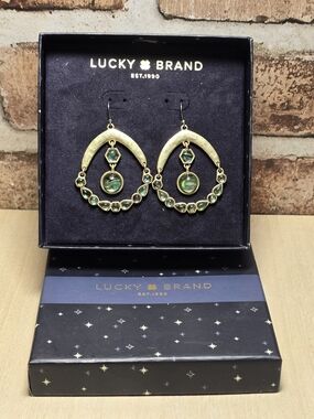 NEW in Box Lucky Brand Silvertone Abalone Dangle / Drop Earrings